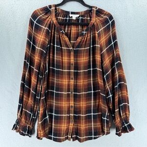 Beach Lunch Lounge Flannel Shirt Womens M Brown Plaid Cottagecore Whimsigoth